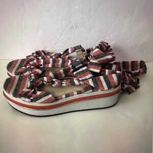 Zara Womens Pink Gray Tie Up Platform Sandals Size EU 41 US10.5